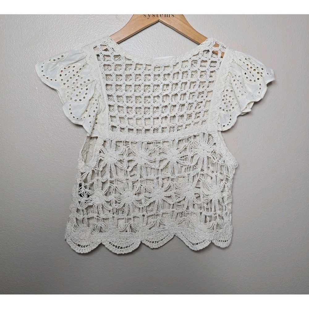 Altar'd State Open Crochet Top  Juniors XS  Bohemian Beach Cover Up Cottegecore - Picture 2 of 7